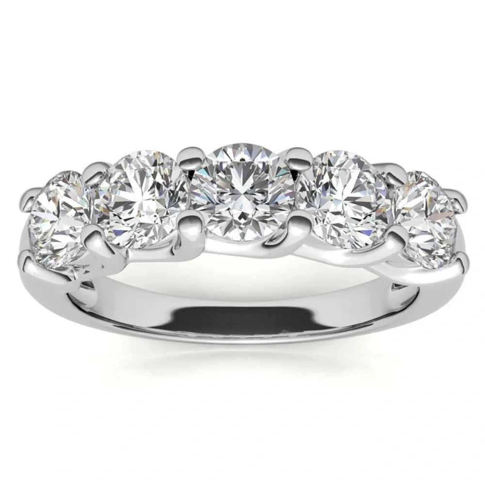 Solid 14k white gold 5 stone anniversary band ring 6.25 - Picture 2 of 16